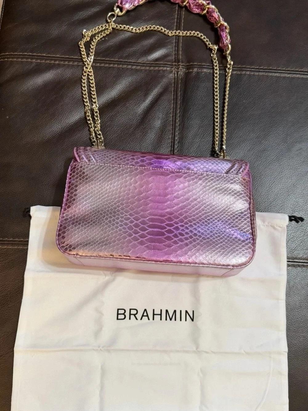 Brahmin Rosalie Rose Water Akoni Crossbody - metallic pink